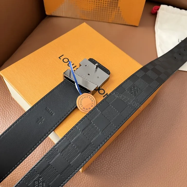 View 2 of Bold Checker LV Belt: Luxe Textured Leather, Signature Buckle