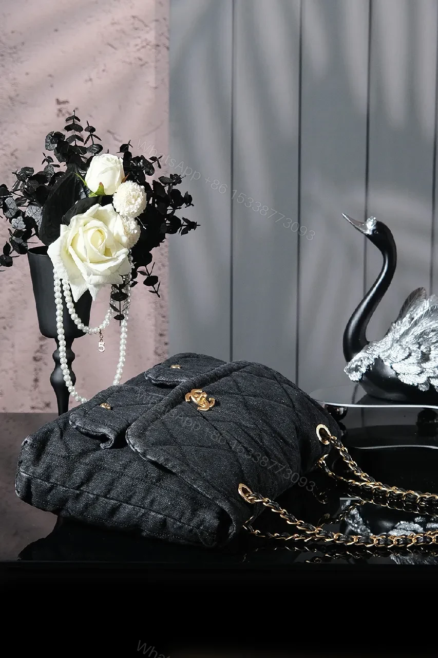 View 8 of Chic Velvet Quilted Flap Bag with Gold Chain - Evening
