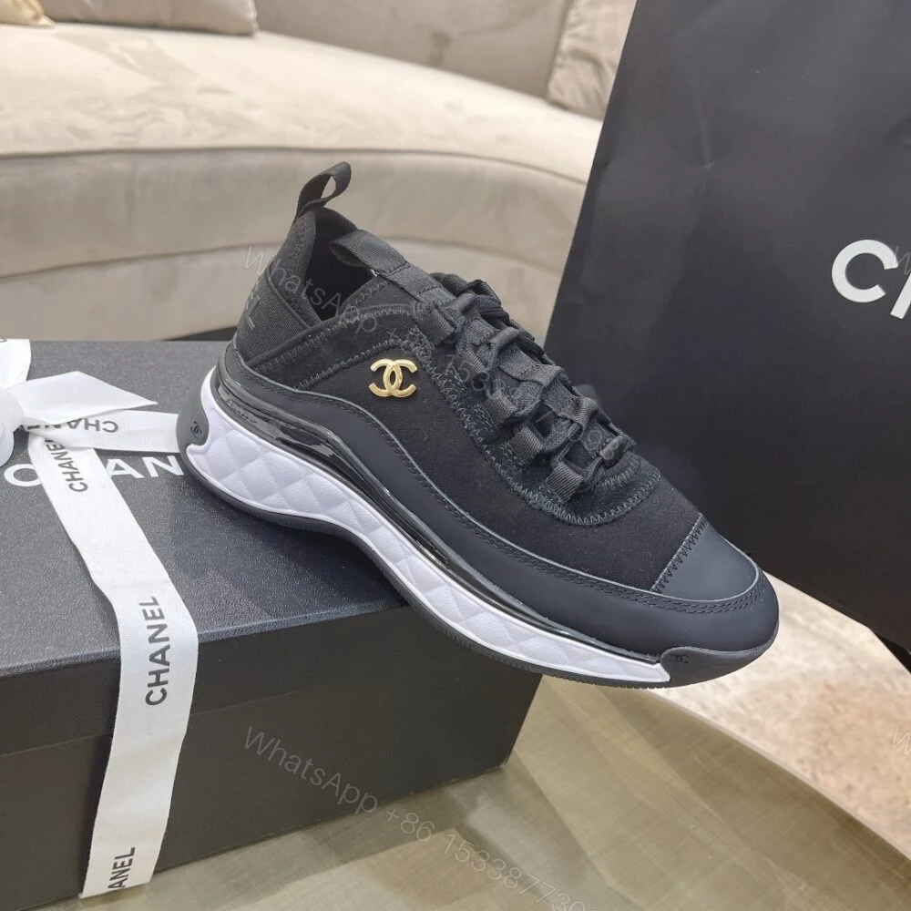 View 4 of Chanel Logo Low Top Trainer Sneakers Black