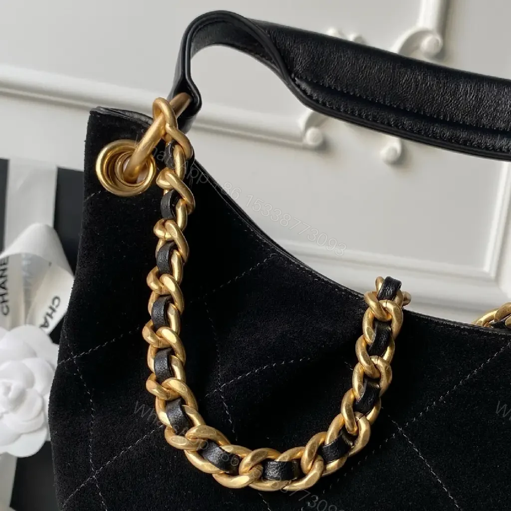 View 3 of Quilted Black Leather Bag with Gold Chain – Luxe Handbag