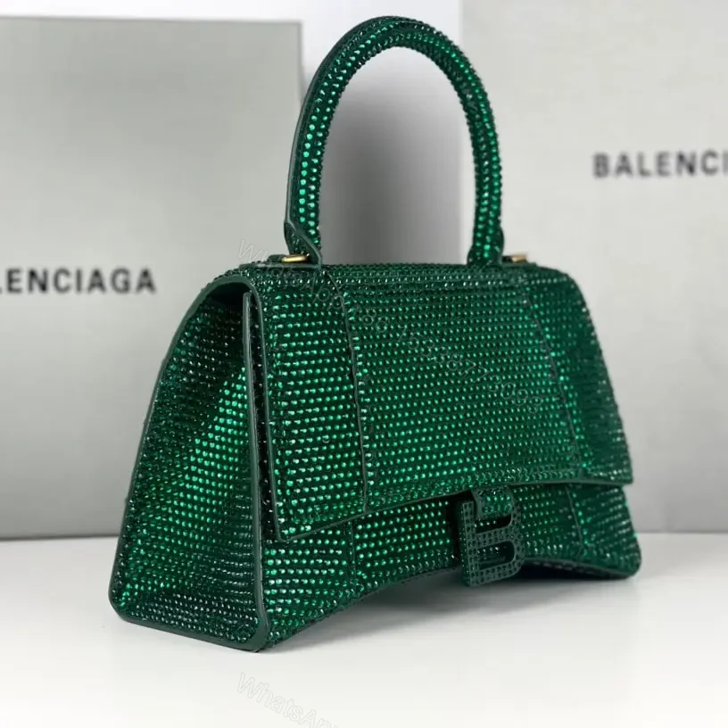 View 7 of 高仿Balenciaga*Hourglass系列沙漏包滿鑽綠色S