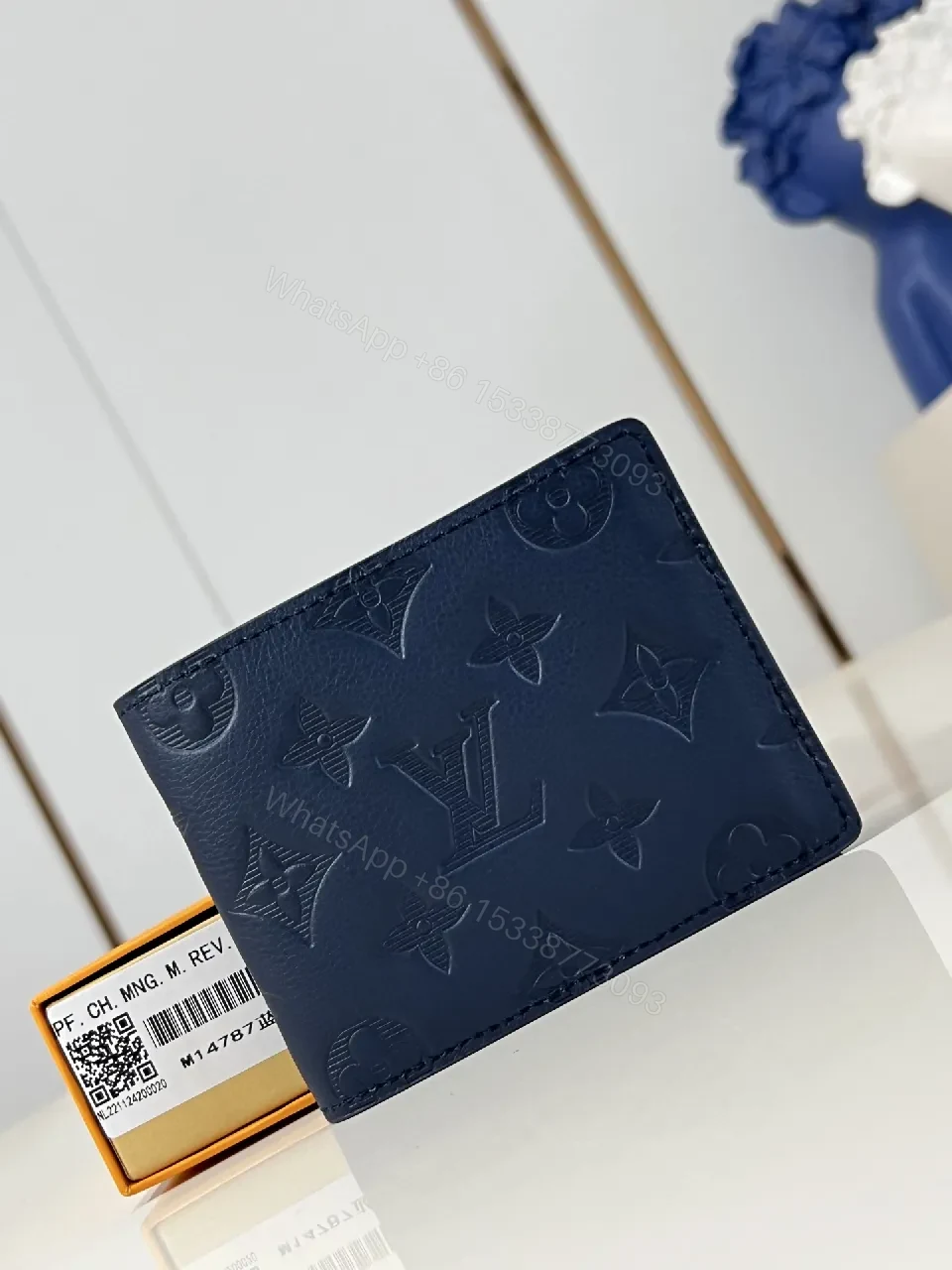 Navy Leather Monogram Wallet — Compact Luxury, Everyday Function — view 1