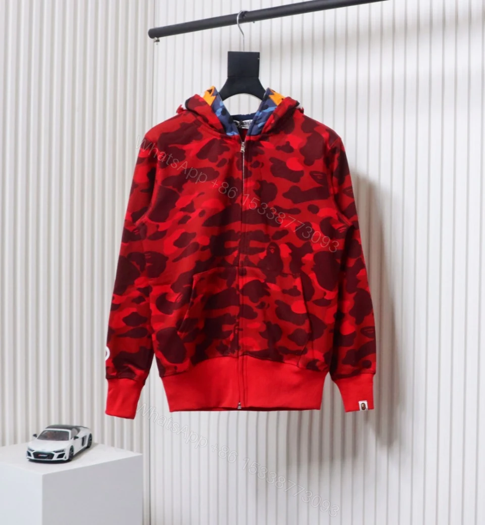 BAPE Camouflage Double Hat Hoodie Red — view 1