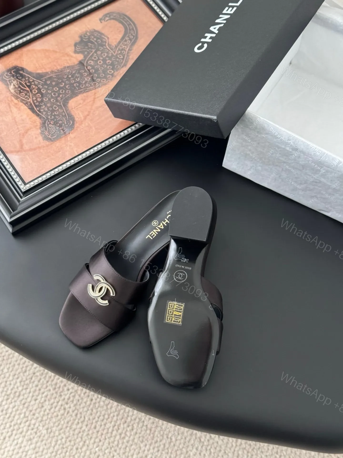 View 4 of Chanel Women Dark Brown Satin Mules