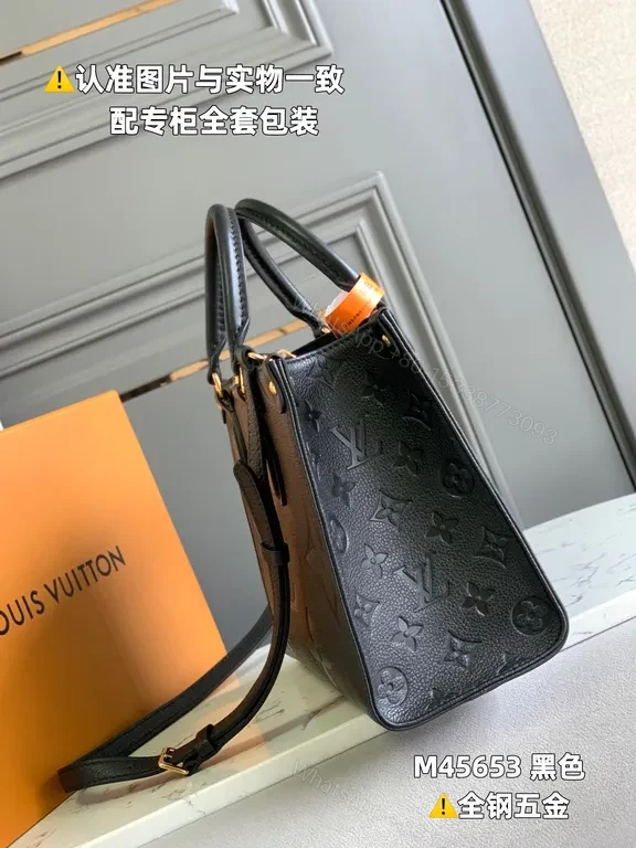 View 3 of Structured Black Monogram Tote â€” Luxury Grained Leather Bag