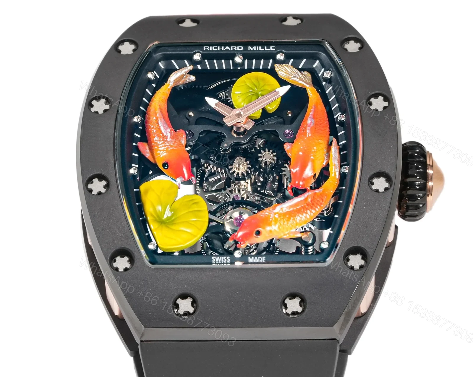 View 4 of Richard Mille RM S10 Koi Tourbillon Watch Red Gold Diamond Koi Lotus Art Dial Flying Tourbillon Mechanical Luxury Edition RM-S10-KOI-RGD-LOT