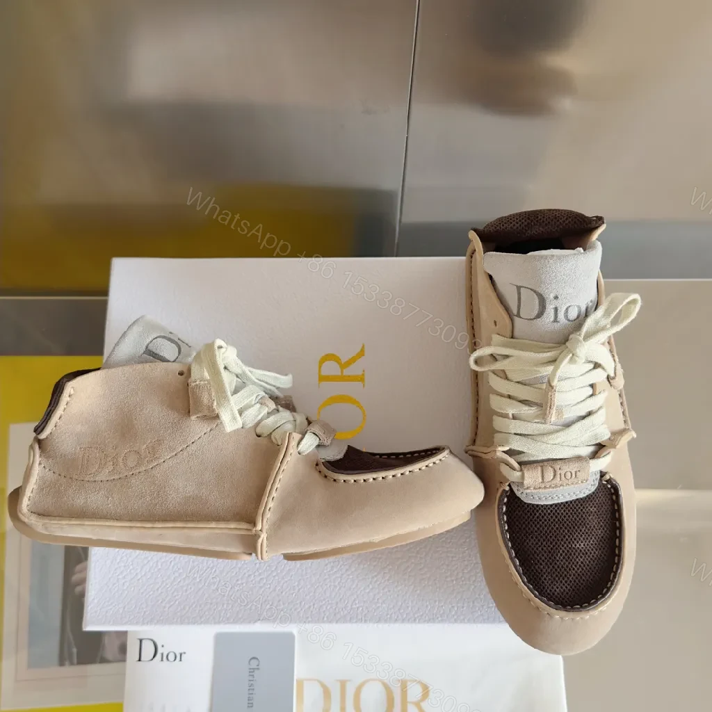 Chic Luxury High-Top Sneakers: Suede & Mesh, Neutral Tone — view 1