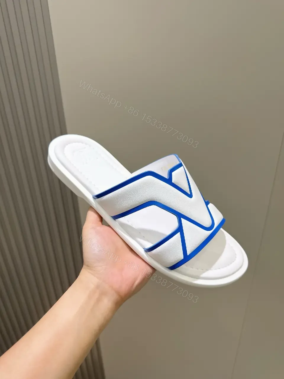 View 6 of Lux White Cushioned Slide with Bold V-Strike Edge