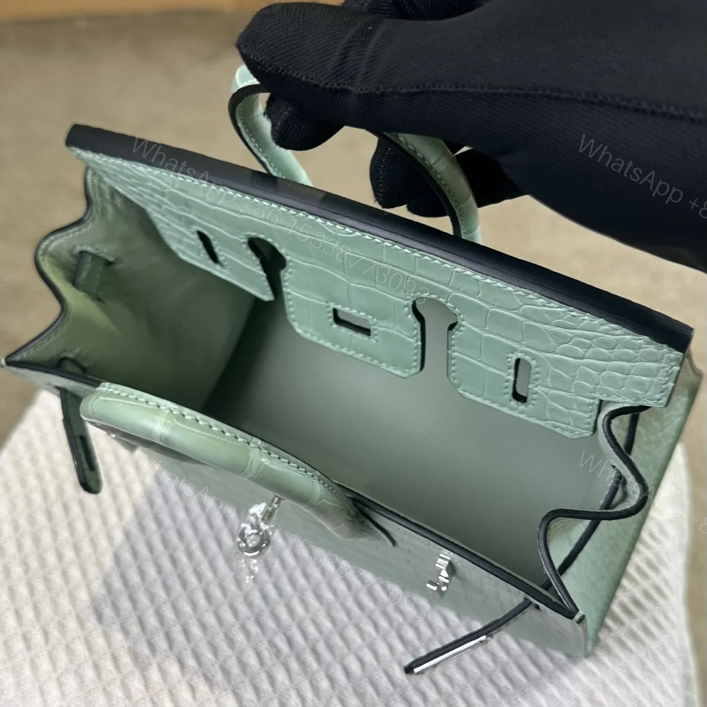 View 5 of Hermes Birkin 20cm Mint Green Crocodile Leather Silver Hardware
