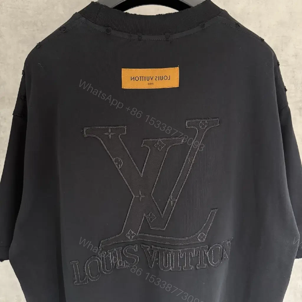 View 5 of Oversized Cotton Tee with Subtle Embroidery, Minimalist Luxe + Black