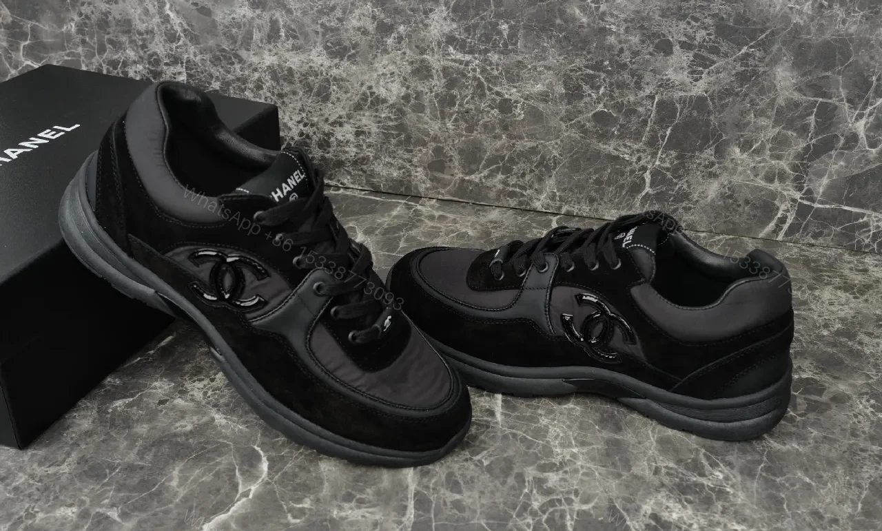 View 2 of Black Leather Velvet Low-Top Sneaker – Luxury Essentials
