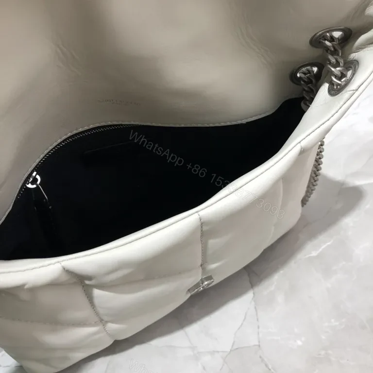 View 2 of Refined White Quilted Leather Shoulder Bag â€” YSL Hardware