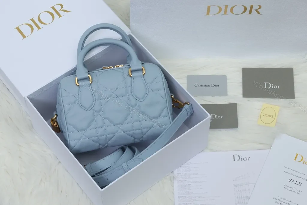 View 7 of Soft Blue Quilted Mini Satchel - Dior-Inspired Luxury Bag