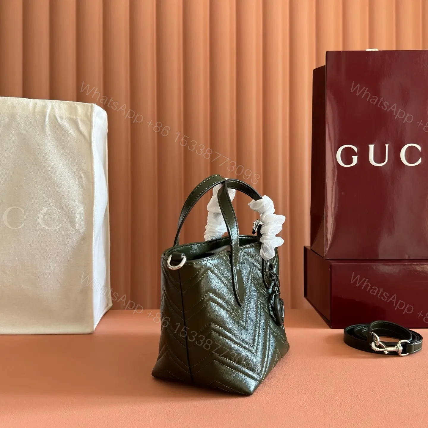 View 3 of GUCCI GG MARMONT TOTE BAG 17 IN MOSS GREEN
