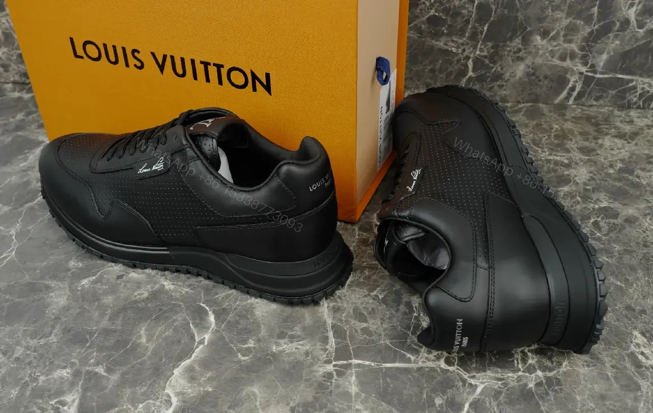 View 9 of Black Leather Sneakers Casual Louis Vuitton Style Signature LV Logo Sneaker