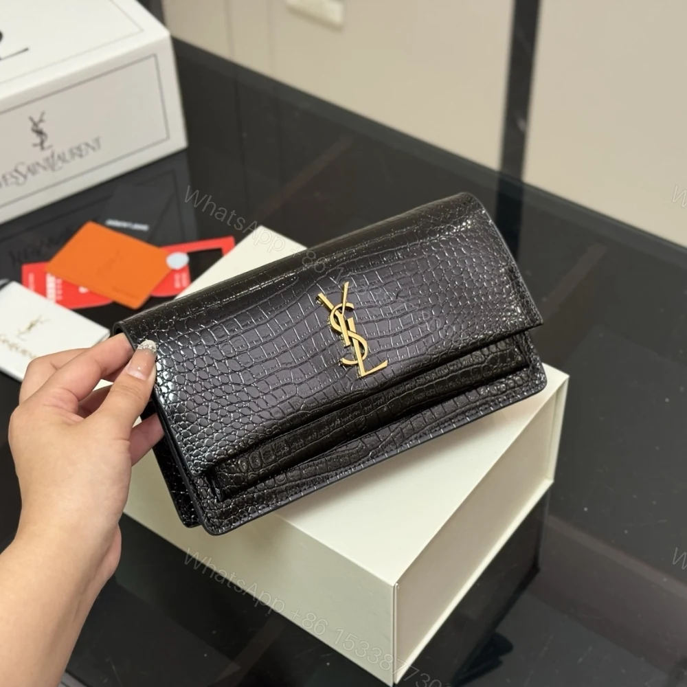 View 2 of Saint Laurent Sunset Embossed Clutch Black 22Cm