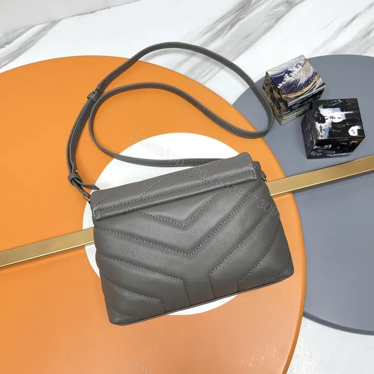 View 7 of Structured Gray Quilted Crossbody with Gold YSL Hardware Bag
