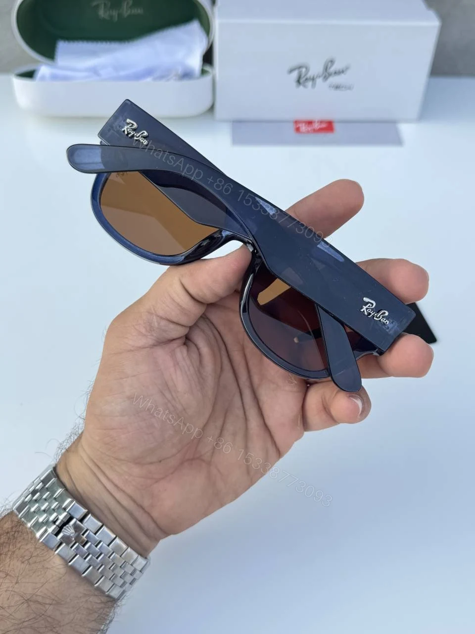 View 4 of First Copy Ray Ban 0840 Blue Brown Premium Designer Sunglasses UV Protection Luxury Eyewear