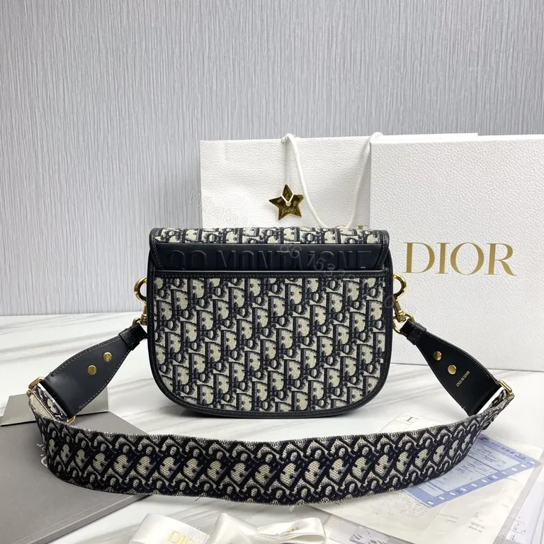 View 3 of Dior Oblique Mini Saddle Bag â€“ Gold Hardware, Leather Trim, Crossbody