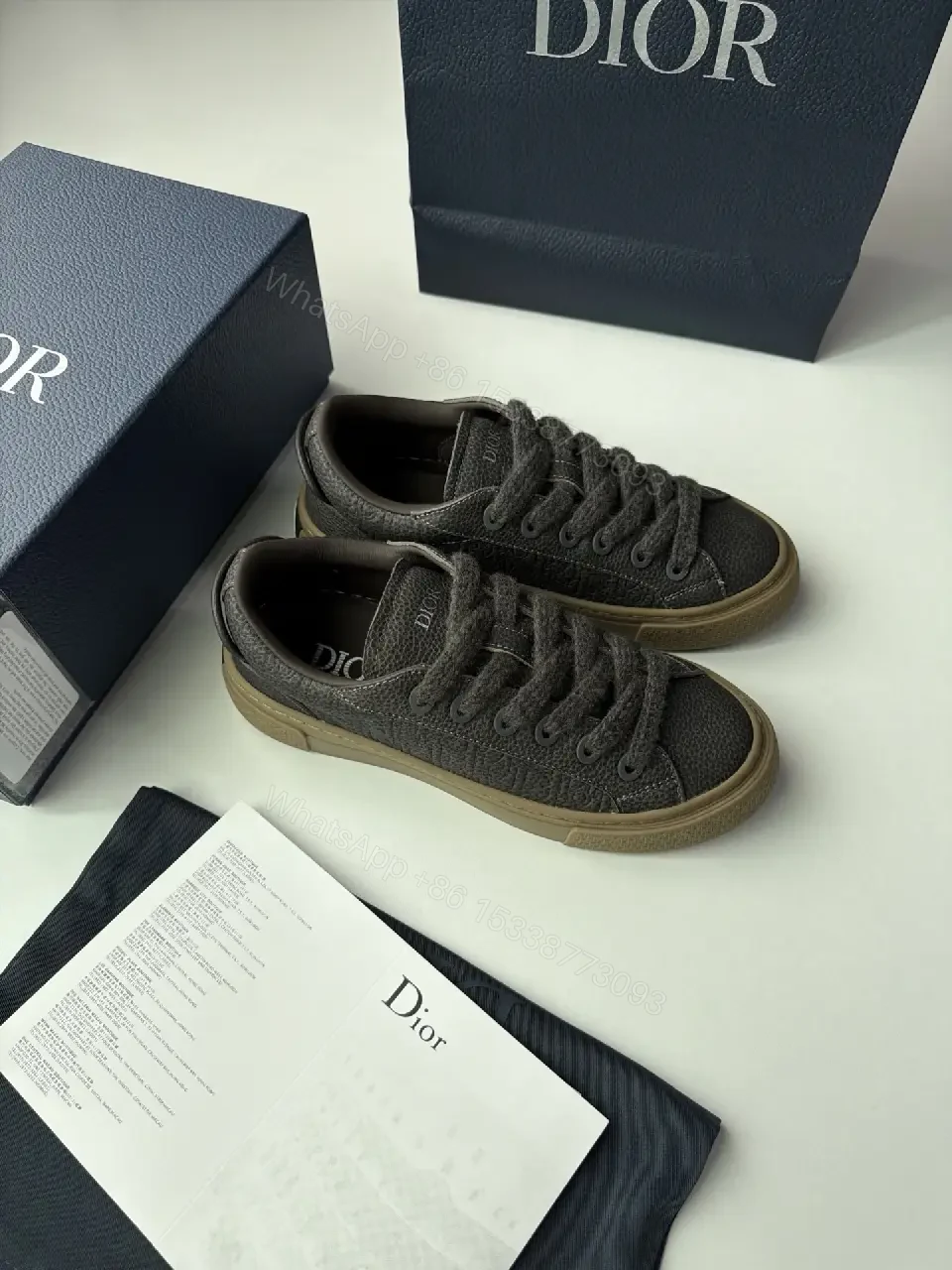View 8 of Black Leather Sneakers Rubber Sole Dior Style Durable Comfort Sneaker