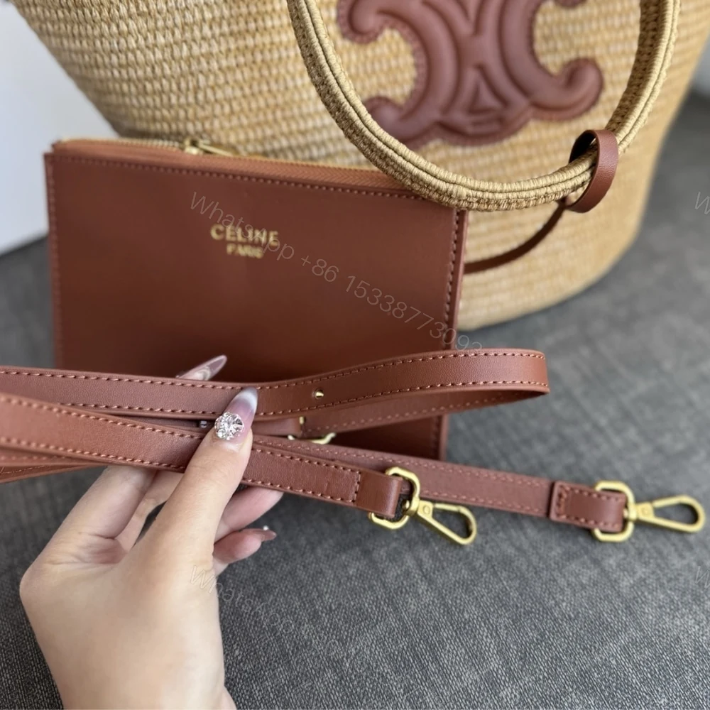 View 6 of CELINE SUPPLE SMALL TRIOMPHE CLASSIC PANIER IN RAFFIA TAN 25CM
