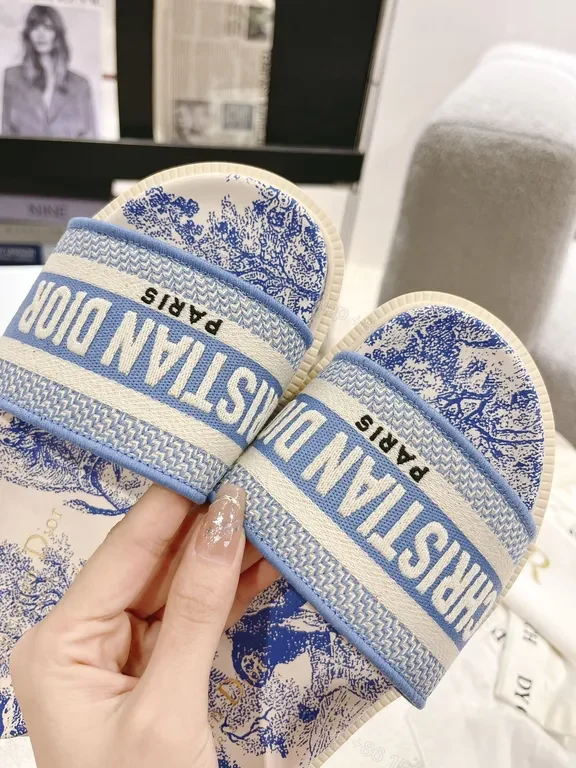 View 7 of Blue Toile Luxury Slides: Dior-Style, Cushioned Comfort Sandals