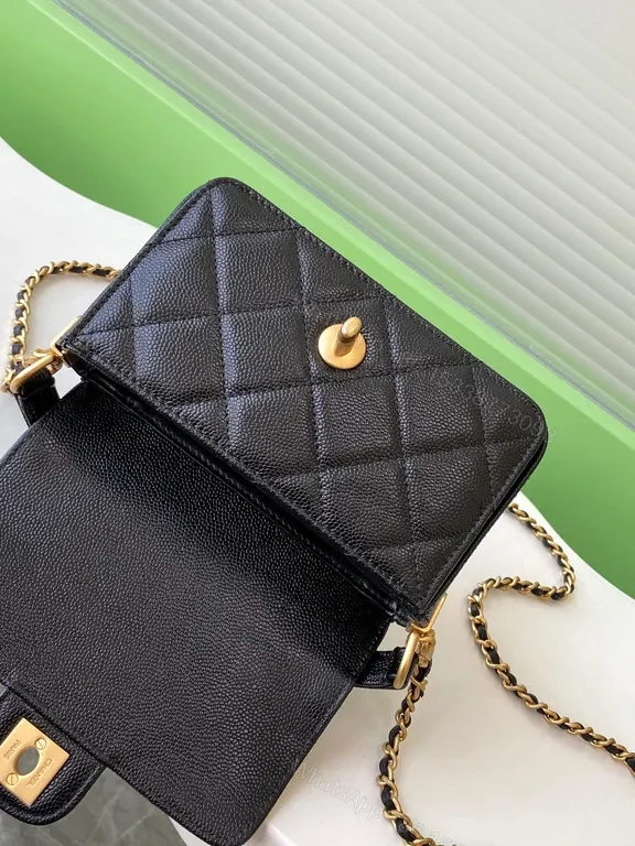 View 9 of Chic Quilted Mini Bag: Black Leather, Gold Accent, Structured Crossbody