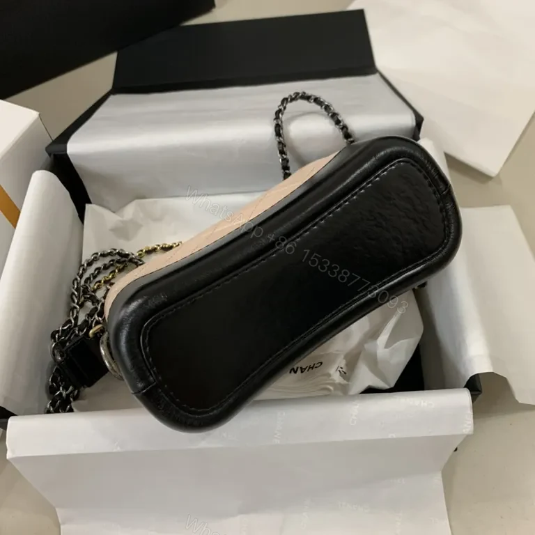 View 3 of Chanel-Inspired Quilted Mini Bag: Nude & Black, Chain Charm