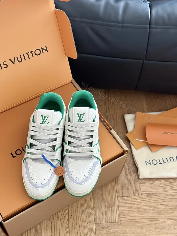 Green LV-Inspired Leather Sneakers: Comfort & Distinctive Detailing — view 1