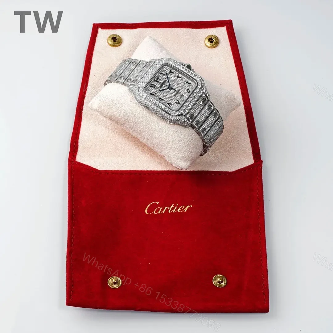 View 9 of K11 Factory Cartier Santos Large Diamond Bezel Full Diamond Set Watch – Silver with Blue Hands, Automatic Movement, 40mm Stainless Steel Case, Sapphire Crystal, QuickSwitch Strap System