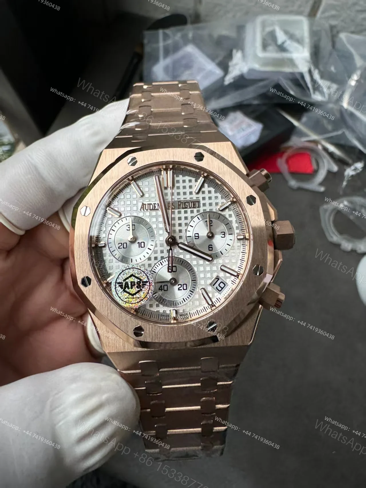 View 2 of Audemars Piguet Super Clone Royal Oak Rose Gold White Dial 26240 Chronograph 41mm Cal.4401