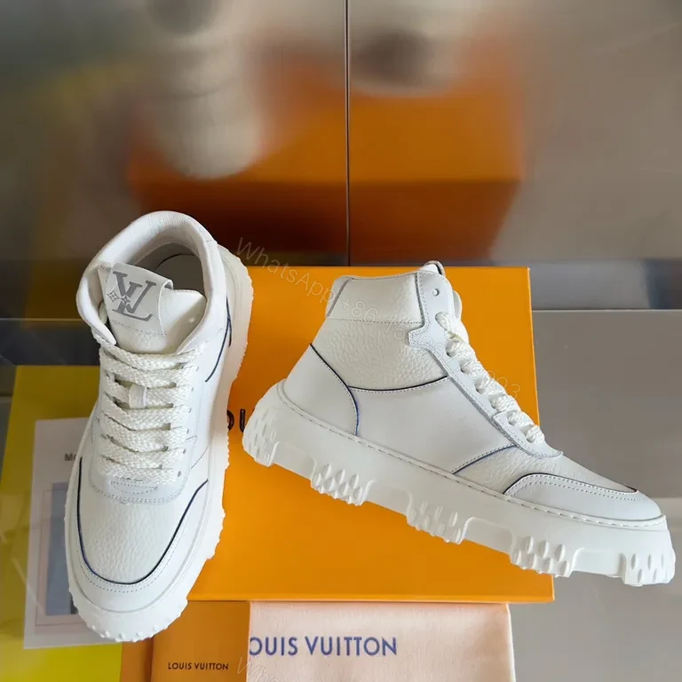 View 9 of White LV-Detail High-Top Trainers: Luxury Streetwear Sneakers