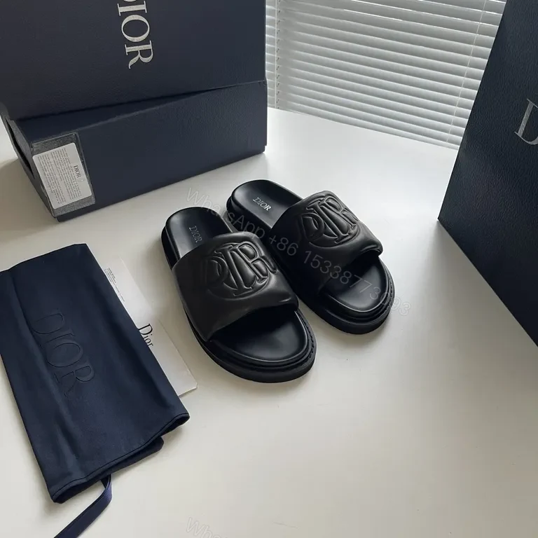 View 3 of Chic Black Dior-Embossed Slide: All-Day Comfort Luxury