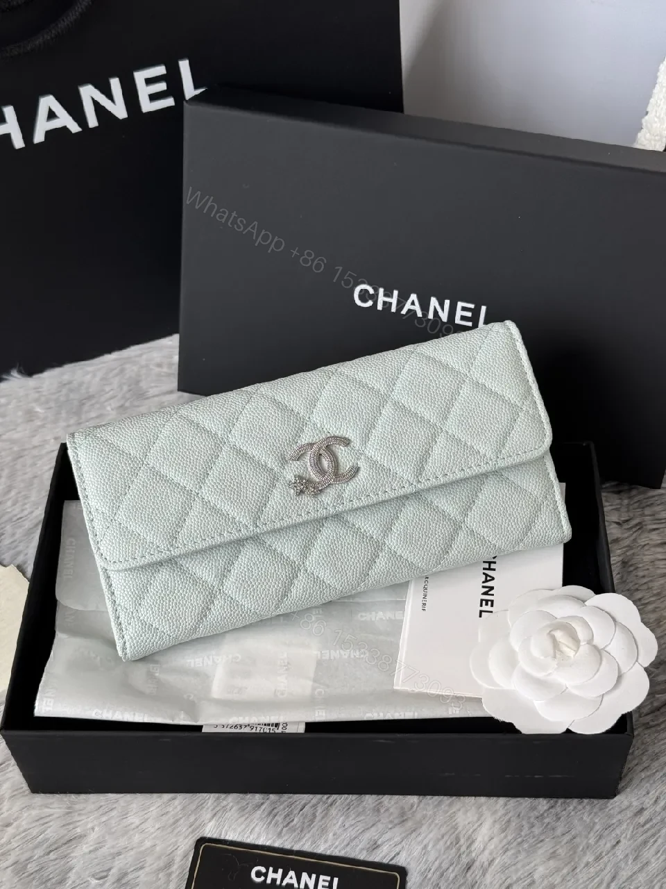 View 12 of Mint Caviar Leather Wallet: Quilted, Bi-Fold, Subtle Shine