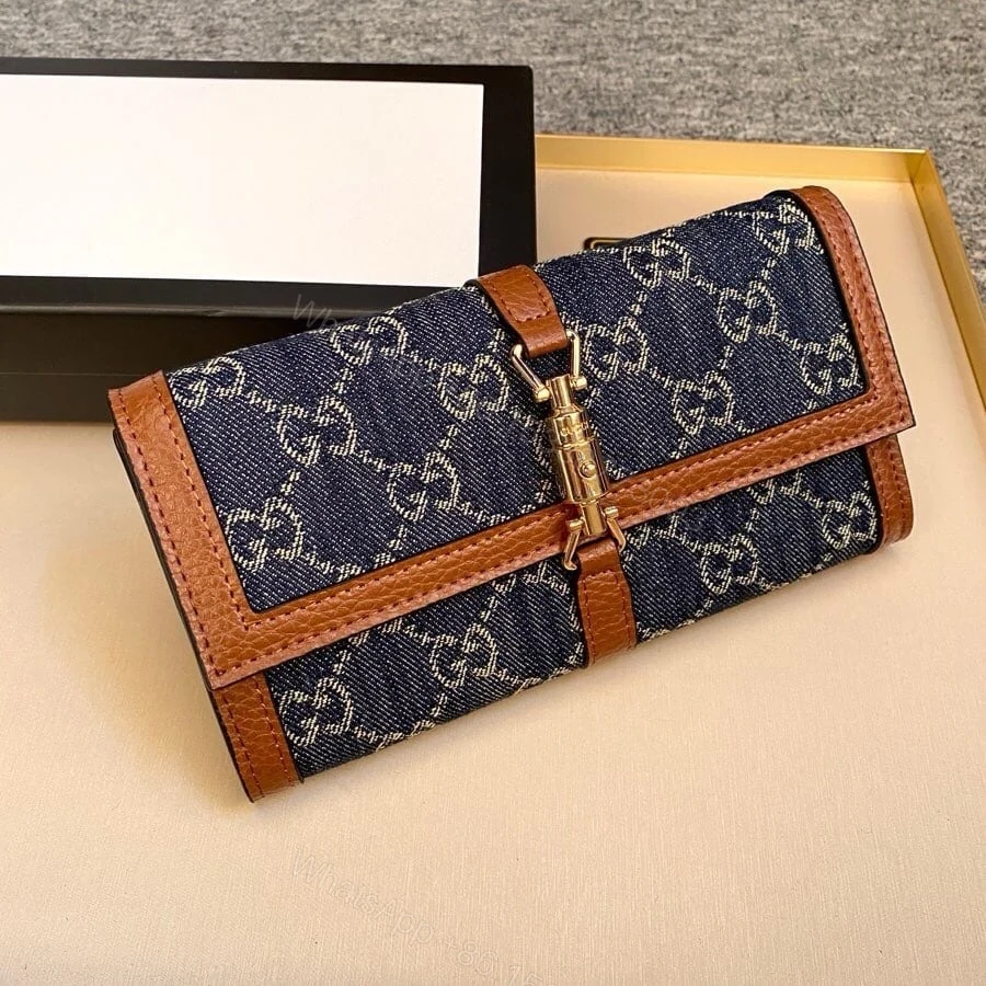View 2 of Gucci Jackie 1961 Continental Chain Wallet GG Denim Blue 19Cm