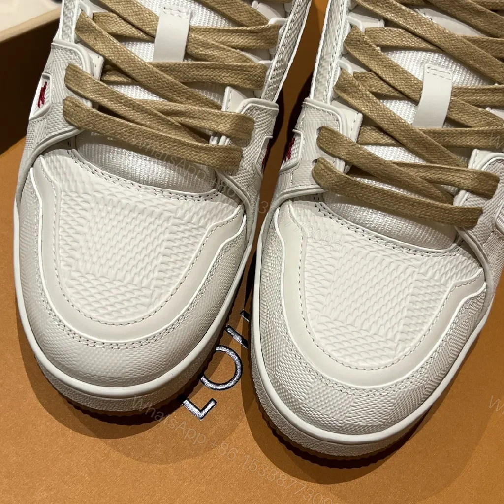 View 2 of Off-White-Style White Leather Sneakers with LV Detailing, Low-Top