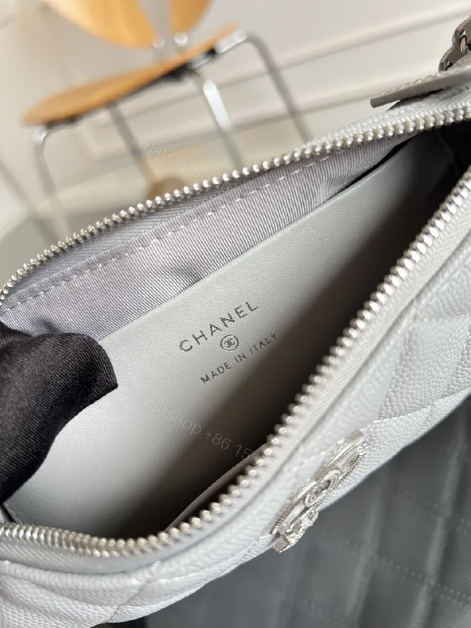 View 8 of Quilted Grey & Pink Mini Bag Set: Double-C Hardware, Chain Strap