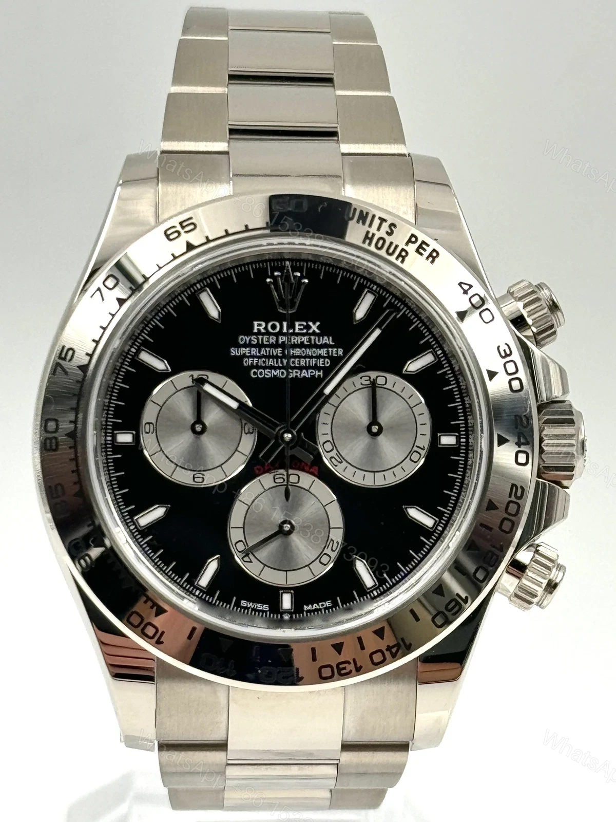 View 4 of Replica Rolex Cosmograph Daytona White Gold Black Dial Silver Subdials 40mm