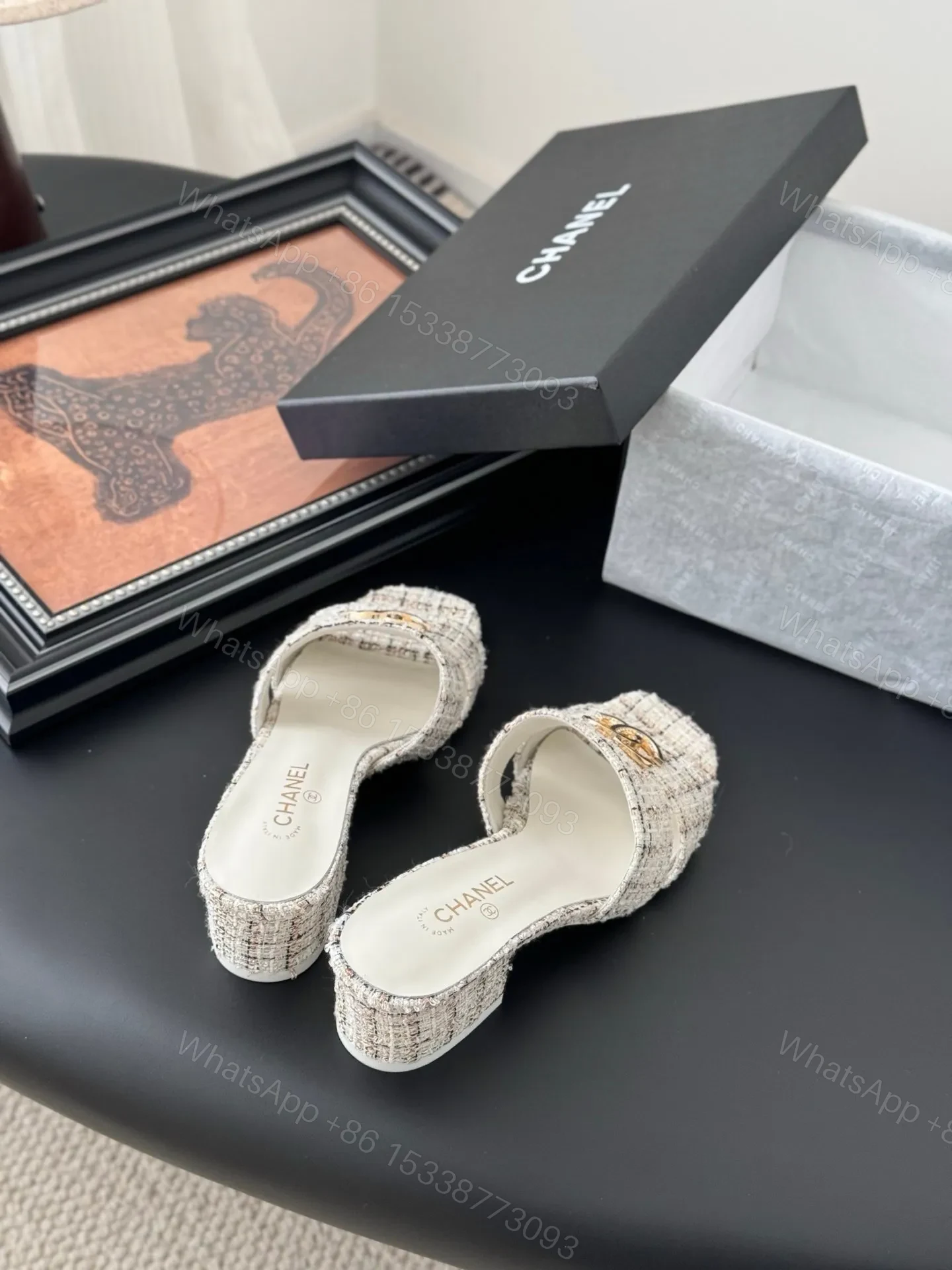 View 5 of Chanel Women Cream Tweed Slides