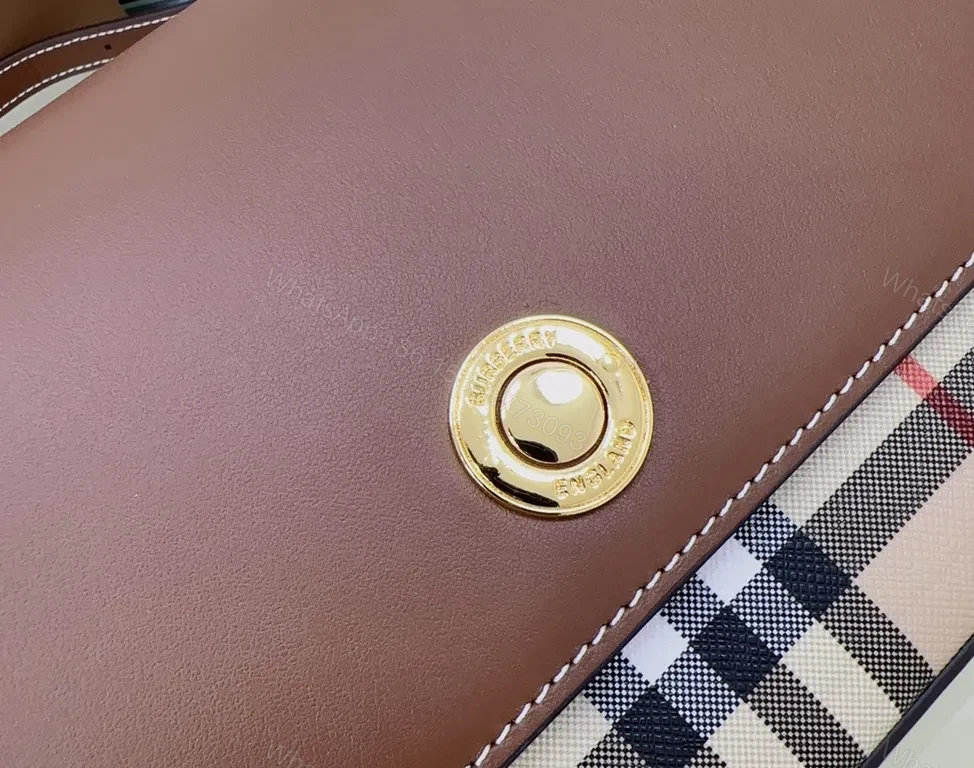 View 3 of Chic Burberry-Inspired Leather Crossbody Bag with Checkered Front