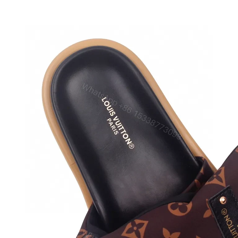 View 7 of Brown Monogram Slides - Luxe Comfort, Elevated Texture