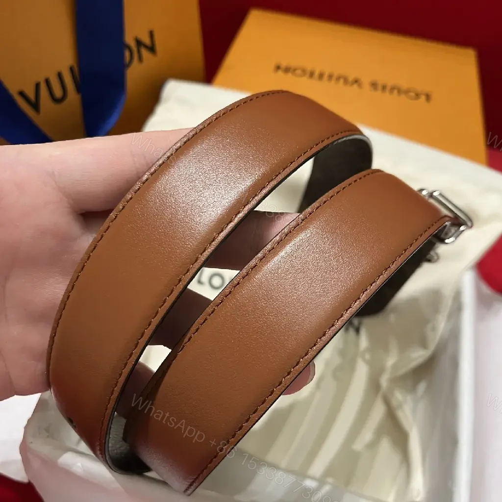 View 7 of Brown Leather Belt with Script Buckle – Modern Luxury Belt