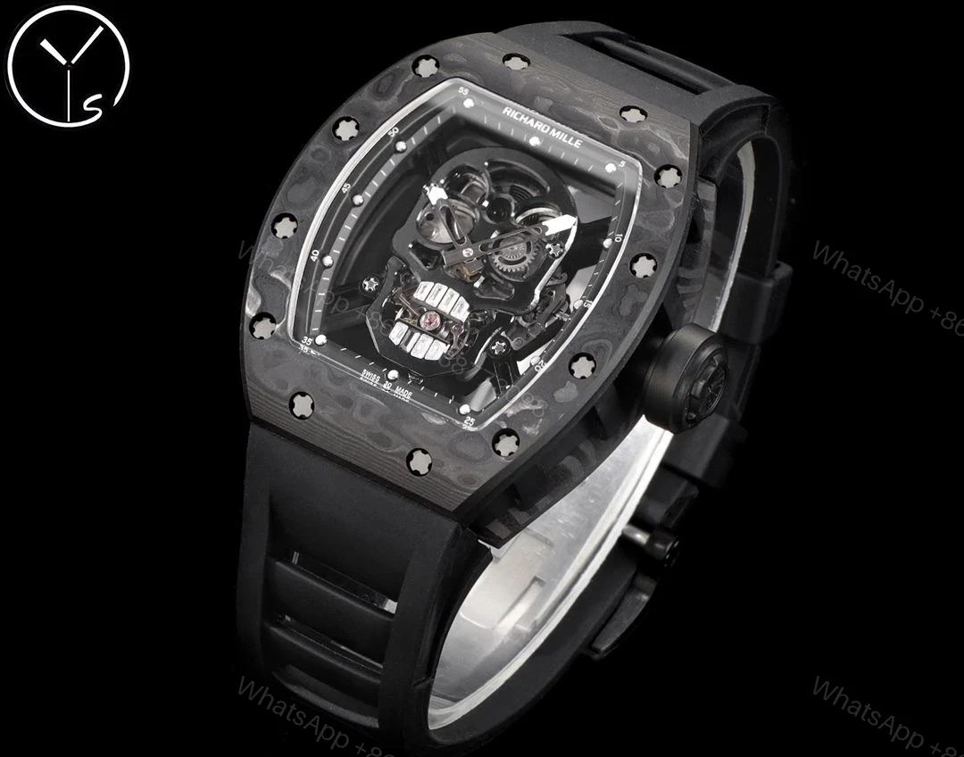 View 4 of Replica Richard Mille RM 052 Black Carbon Fiber Case Skeleton Skull Dial Men’s Luxury Watch