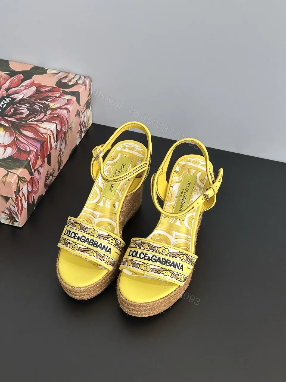 View 9 of Yellow Velvet-Logo Platform Sandals: Bold Summer Statement Pair