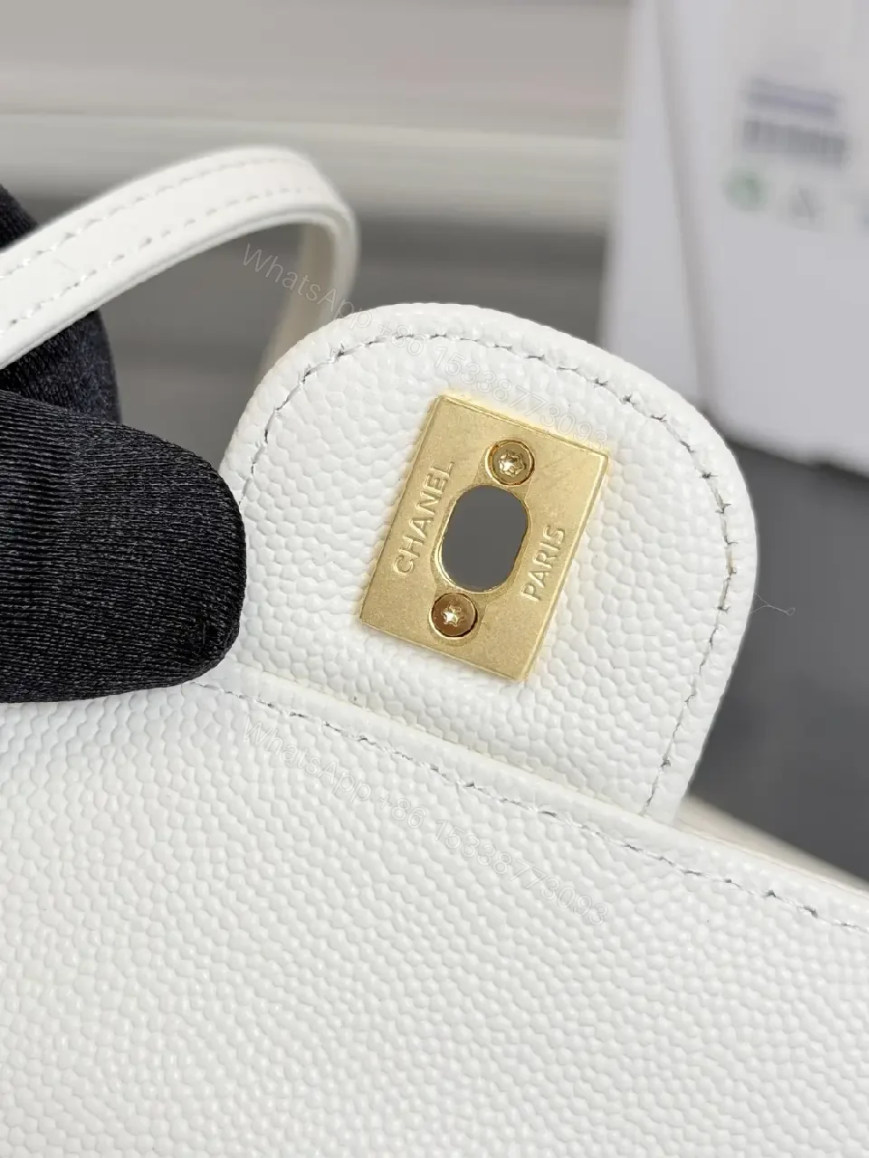 View 7 of White Calfskin Mini Flap Bag: Luxe Designer-Inspired Style