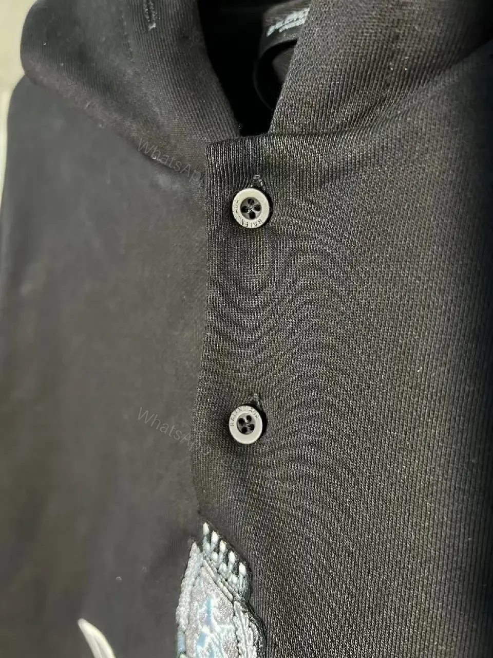 View 7 of Black + Cotton Blend + Streetwear + Bold Logo Luxe Hoodie