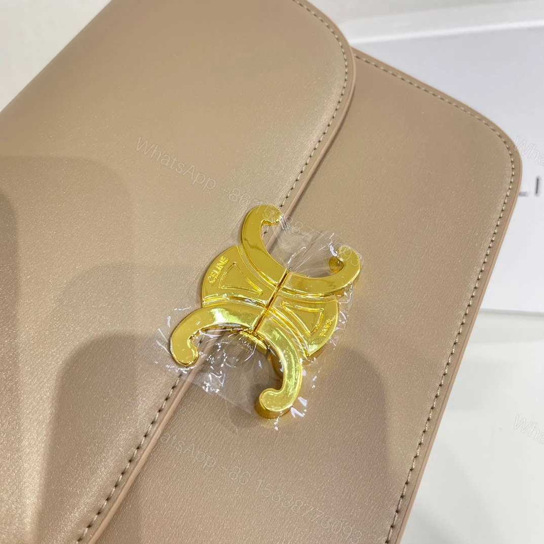 View 4 of CELINE TEEN TRIOMPHE BAG IN SHINY CALFSKIN BEIGE 18CM