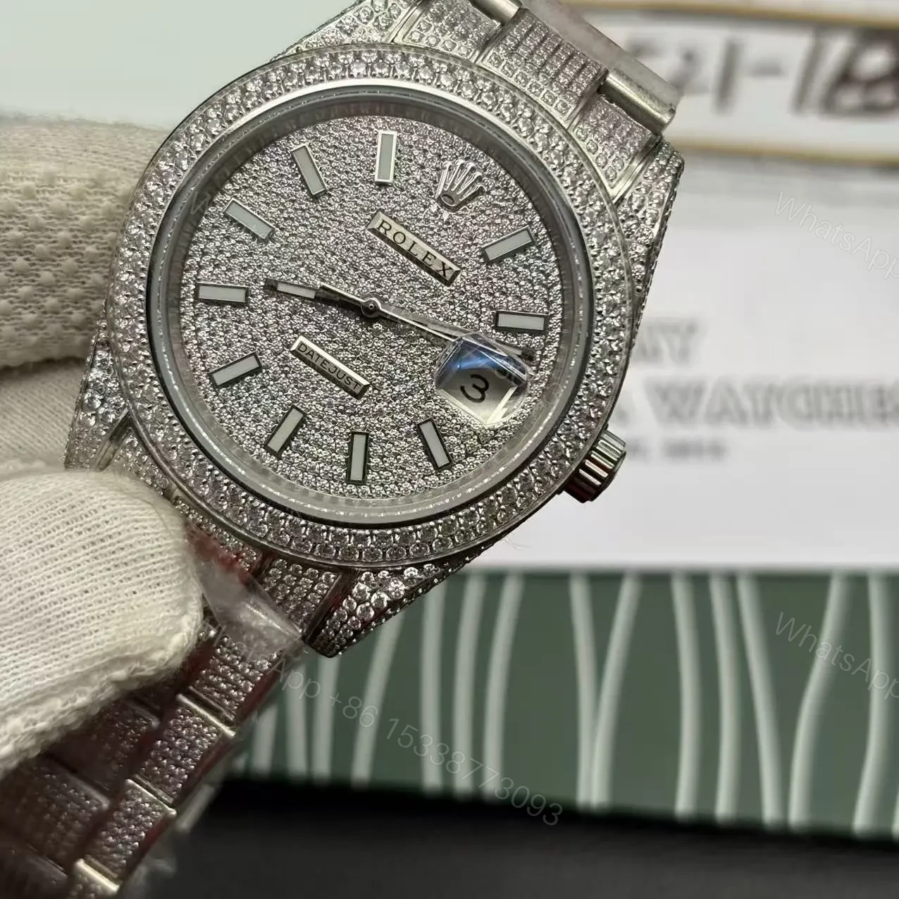 View 2 of Replica Rolex Datejust 41mm Full Real Diamond Moissanite