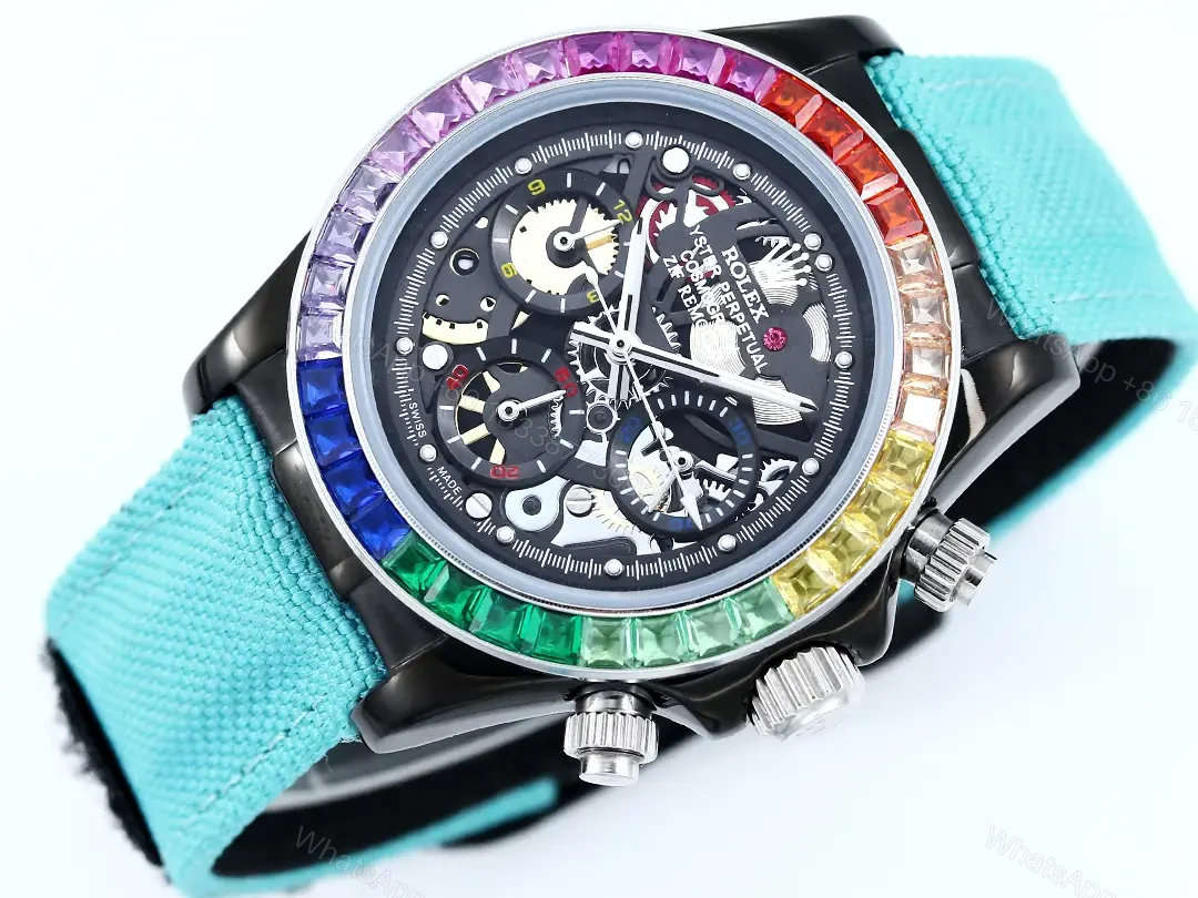 View 4 of Rolex Daytona Rainbow Skeleton Blue Strap replica 40MM Fabric Strap Edition RG-DAYTONA-RAINBOW-SKELETON-BLUE-STRAP-40
