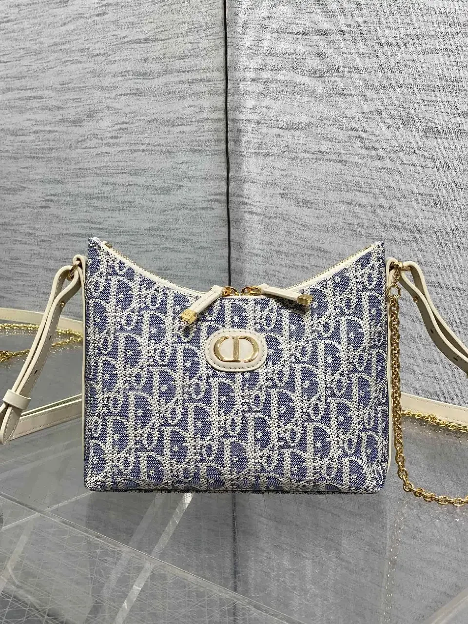 View 9 of Chic Denim‐Texture Satchel: Structured, Gold‐Accent Crossbody